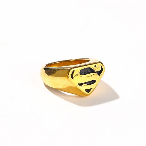 Anillo de dedo de acero Titanium de, Partículas de acero, Recubrimiento iónico al vacío, diverso tamaño para la opción & para mujer & esmalte, dorado, Vendido por UD