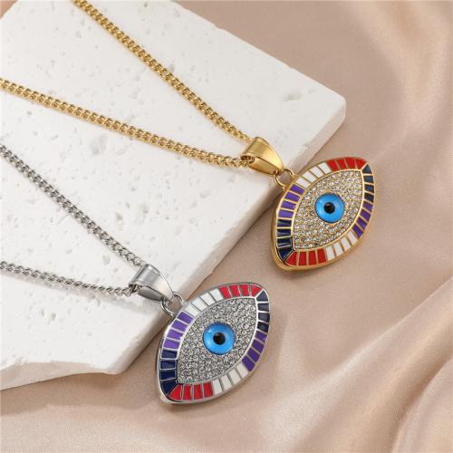 Collier Evil Eye bijoux, Acier inoxydable 304, bijoux de mode & pour femme & avec strass, plus de couleurs à choisir Environ 55 cm, Vendu par PC