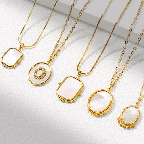 Collier de coquillages, acier inoxydable 316L, avec coquille blanche, avec 5cm chaînes de rallonge, Placage ionique sous vide, bijoux de mode & styles différents pour le choix & pour femme, plus de couleurs à choisir, protéger l'environnement, sans nickel, plomb et cadmium Environ 38 cm, Vendu par PC