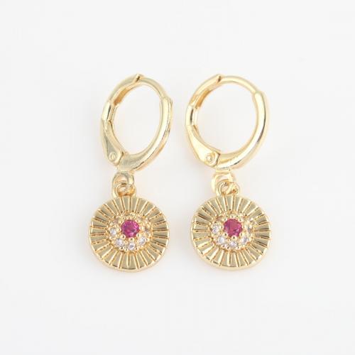 Cubic Zirconia Micro Pave Brass Earring, Round, gold color plated, micro pave cubic zirconia & for woman, pink [