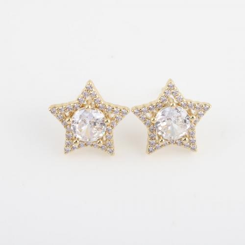 Cubic Zirconia Micro Pave Brass Earring, Star, gold color plated, micro pave cubic zirconia & for woman [