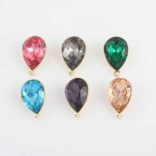 Rhinestone Brass Pendants, with Glass Rhinestone, Teardrop, gold color plated, DIY 