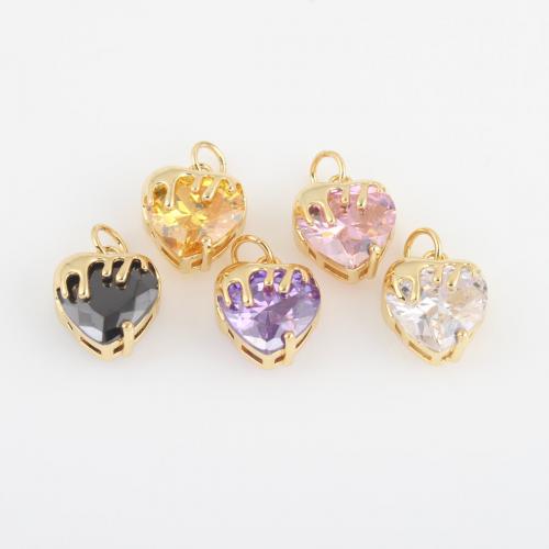 Cubic Zirconia Micro Pave Brass Pendant, Heart, gold color plated, DIY & micro pave cubic zirconia [