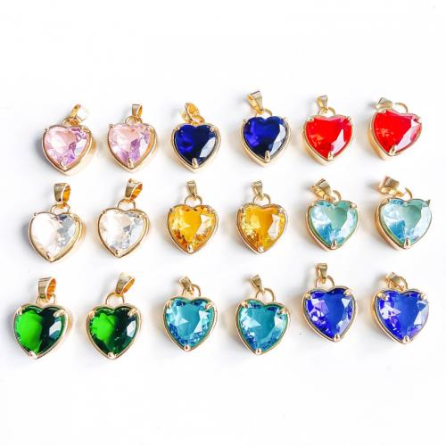 Cubic Zirconia Brass Pendants, with Cubic Zirconia, Heart, gold color plated, DIY 