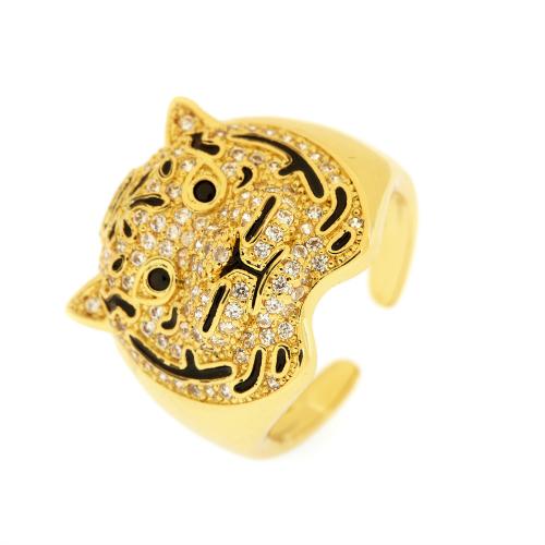 Cubic Zirconia Micro Pave Brass Finger Ring, with enamel, 18K gold plated, fashion jewelry & micro pave cubic zirconia & for woman, Minimum inside mm [