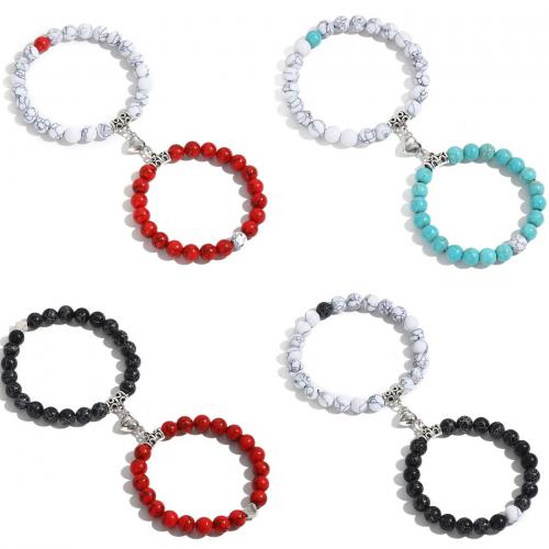 pulsera de aleación de cinc de turquesa, aleación de zinc, con turquesa, chapado, 2 piezas & Joyería & diferentes materiales para la opción & unisexo, más colores para la opción, Vendido por Set