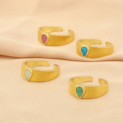 Brass Finger Ring, with Opal, gold color plated, fashion jewelry & for woman Minimum inner mm [