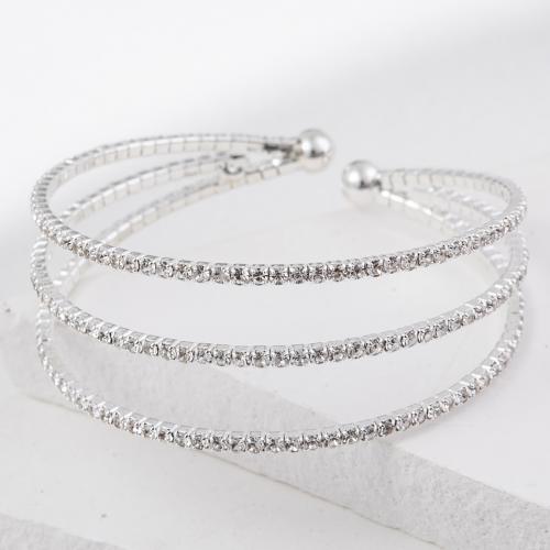 Rhinestone Cuff Bangle, with Brass, plated, three layers & for woman & hollow Inner Approx 55mm [