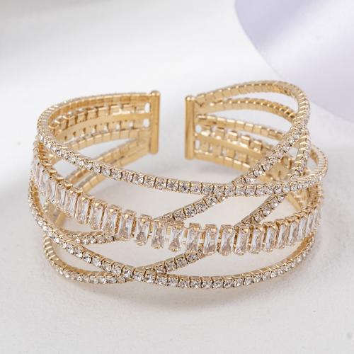 Rhinestone Cuff Bangle, with Brass, Geometrical Pattern, plated, micro pave cubic zirconia & for woman & hollow Inner Approx 55mm [