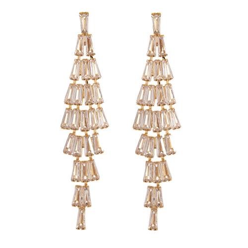 Cubic Zirconia Tassel Earring, with Brass, Geometrical Pattern, plated & for woman, earring length 80-120mm 