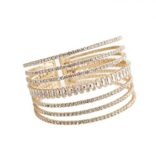 Rhinestone Cuff Bangle, with Brass, gold color plated & micro pave cubic zirconia & for woman, Inner Approx 55mm [