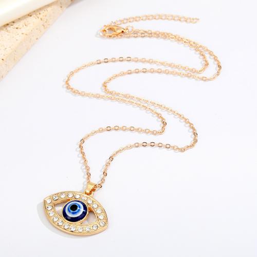 Evil Eye Schmuck Halskette, Zinklegierung, mit Verlängerungskettchen von 1.97inch, plattiert, Modeschmuck & unisex & Emaille & mit Strass, keine, Länge:ca. 19.68 ZollInch, verkauft von PC