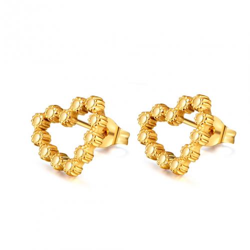 Stainless Steel Stud Earring, 304 Stainless Steel, Heart, Vacuum Ion Plating, fashion jewelry & for woman & hollow, golden 