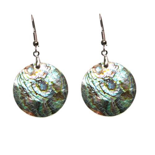 Abalone Shell Earring, with Zinc Alloy, Round, gold color plated, for woman, mixed colors [