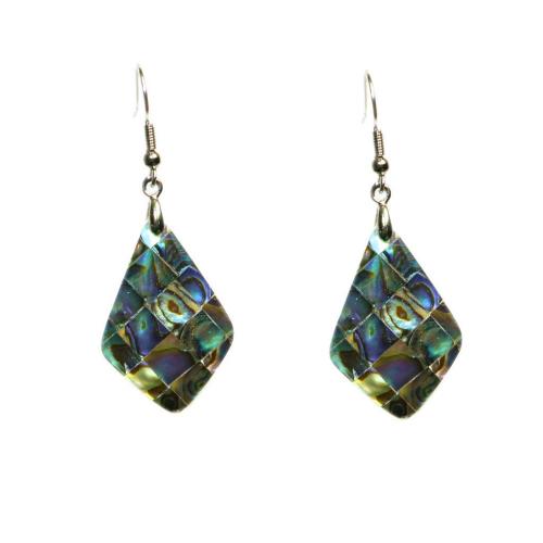 Abalone Shell Earring, with Zinc Alloy, Rhombus, gold color plated, for woman, mixed colors [