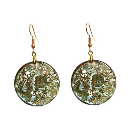 Abalone Shell Earring, with Zinc Alloy, Round, gold color plated, for woman, gold [