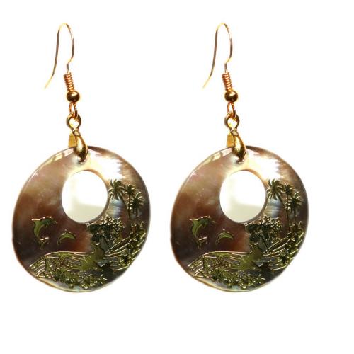 Abalone Shell Earring, with Zinc Alloy, Round, gold color plated, for woman, yellow [