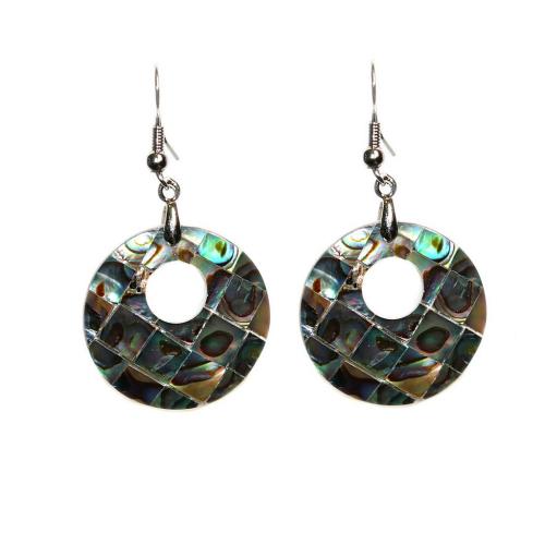 Abalone Shell Earring, with Zinc Alloy, Round, silver color plated, for woman, green [