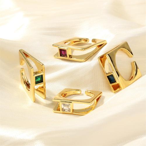 Cubic Zircon Brass Finger Ring, Square, gold color plated, fashion jewelry & micro pave cubic zirconia & for woman Minimum inner mm [