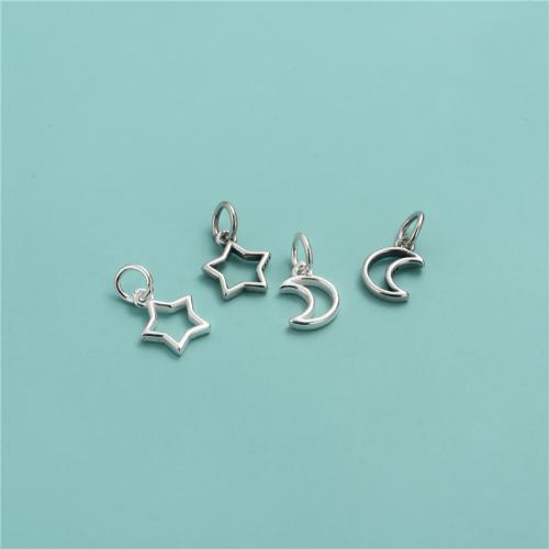 Sterling Серебряная звезда подвески, 925 пробы, Луна и звезды, DIY & разные стили для выбора & отверстие, отверстие:Приблизительно 3.8mm, продается PC