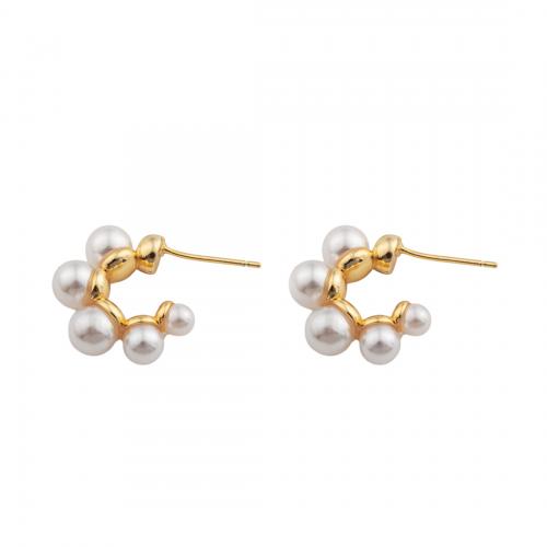 Brass Stud Earring, with Plastic Pearl, high quality plated, fashion jewelry & for woman [