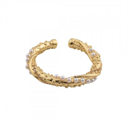 Messing Fingerring, mit Kunststoff Perlen, 14 K vergoldet, Modeschmuck & für Frau, 24x24x3mm, Innendurchmesser:ca. 18mm, verkauft von PC