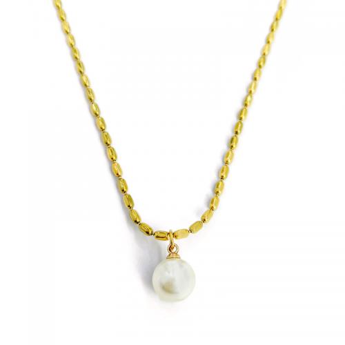 Collier de bijoux de titane, Acier titane, avec perle de plastique, avec 1.97inch chaînes de rallonge, Placage de couleur d'or, bijoux de mode & pour femme Environ 15.94 pouce, Vendu par PC