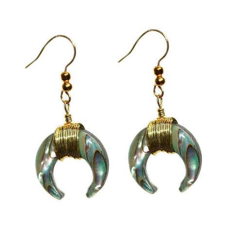 Abalone Shell Earring, with Zinc Alloy, Moon, gold color plated, for woman, mixed colors [