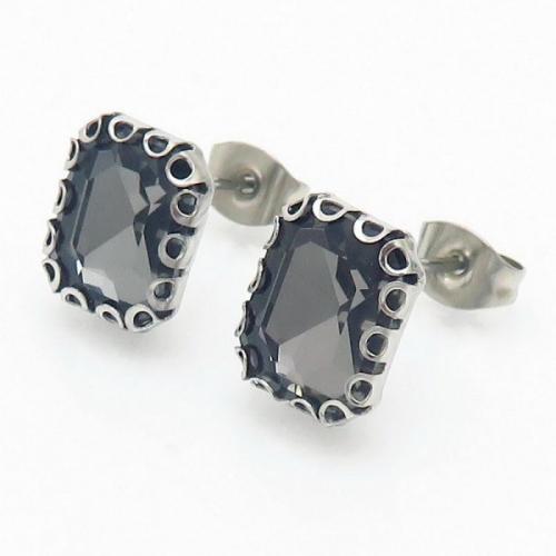 Stainless Steel Rhinestone Stud Earring, 304 Stainless Steel, Square, fashion jewelry & for woman & with rhinestone 