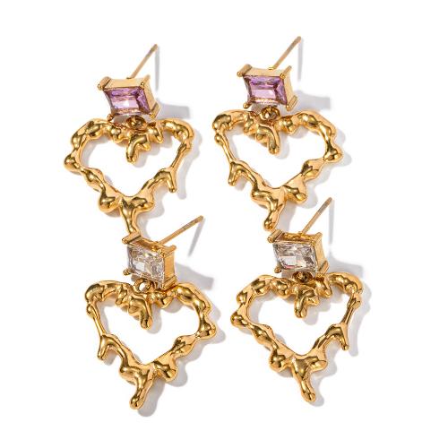 Stainless Steel Drop Earring, 304 Stainless Steel, with Cubic Zirconia, Vacuum Ion Plating, fashion jewelry & for woman [