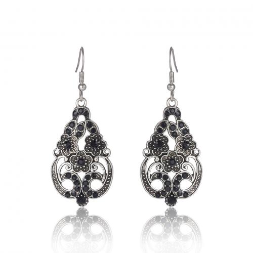 Zinc Alloy Rhinestone Drop Earring, Flower, plated, vintage & for woman & with rhinestone 60mm [