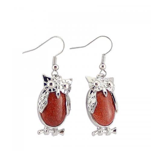 Gemstone Drop Earring, Natural Stone, with Iron & Zinc Alloy, Owl, silver color plated, fashion jewelry & for woman [