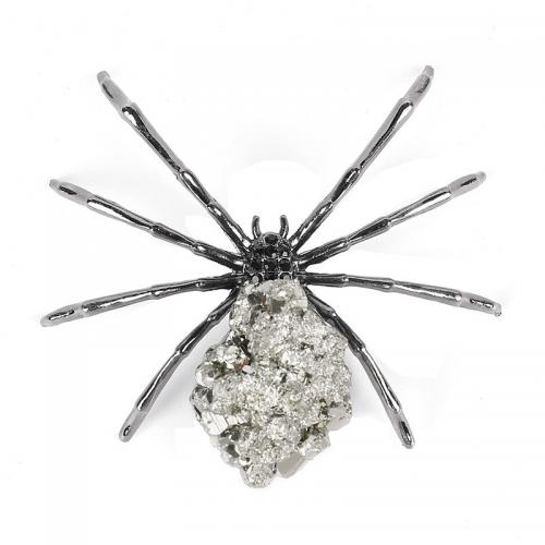 Golden Pyrite Decoration, with Zinc Alloy, Spider, silver color plated, for home and office & with rhinestone, silver-grey 