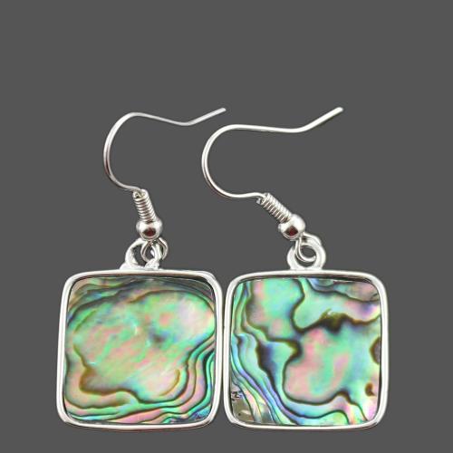 Abalone Shell Earring, with Zinc Alloy,  Square, silver color plated, fashion jewelry & for woman, multi-colored [