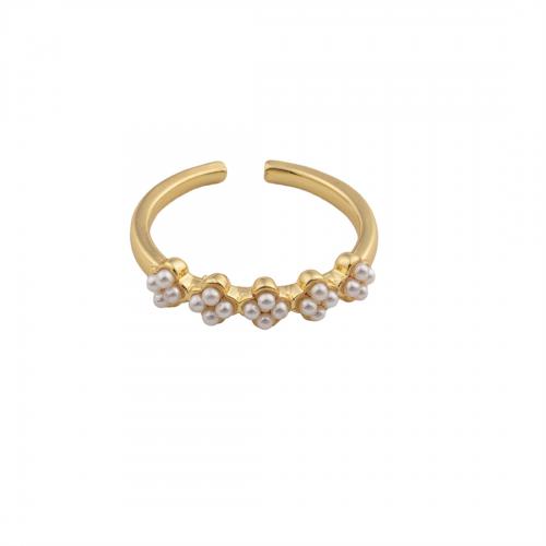 Brass Finger Ring, with Plastic Pearl, 14K gold plated, fashion jewelry & for woman Inner Approx 18mm [