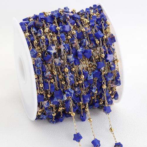 Stainless Steel Chain Jewelry, 304 Stainless Steel, with Natural Stone, Star, Vacuum Ion Plating, DIY, blue, Approx [