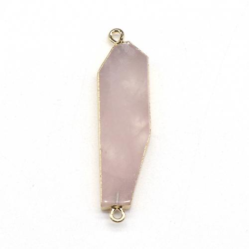 Quartz Connector, Rose Quartz, with Brass, gold color plated, DIY & 1/1 loop, pink [