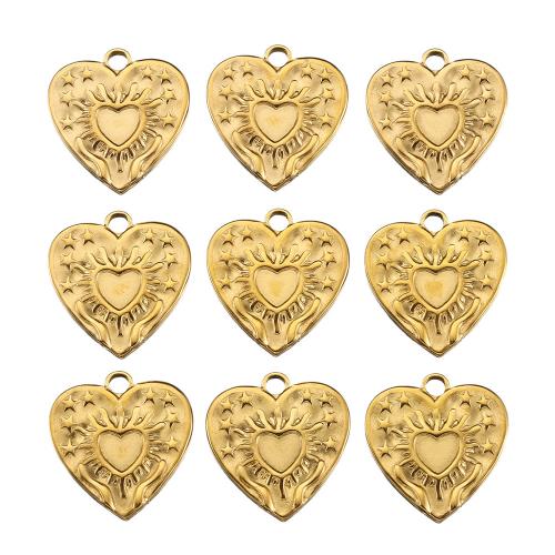 Stainless Steel Heart Pendants, 304 Stainless Steel, Vacuum Ion Plating, DIY, golden, 17mm Approx 2mm [