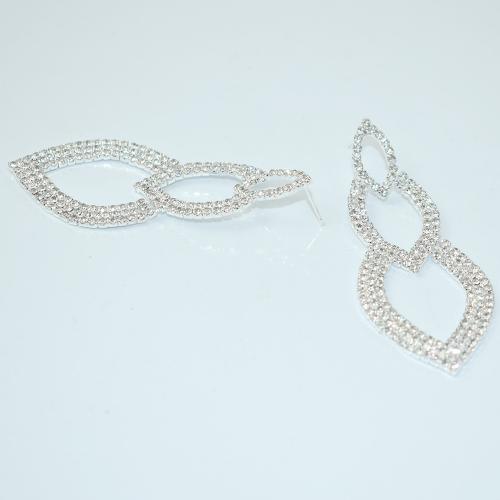 Zinc Alloy Rhinestone Drop Earring, fashion jewelry & for woman & with rhinestone, silver color [