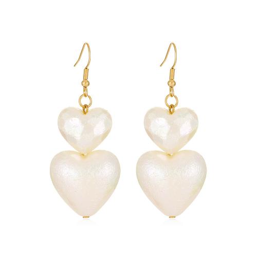 Plastic Pearl Zinc Alloy Earring, with Plastic Pearl, Heart, plated, fashion jewelry & for woman, white [