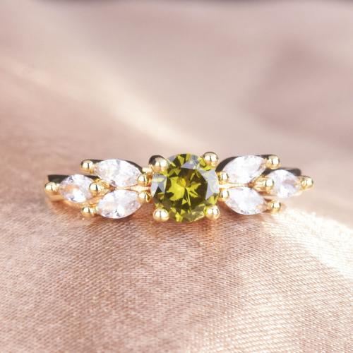 Rhinestone Brass Finger Ring, with Cubic Zirconia, gold color plated, fashion jewelry & for woman & with rhinestone, green, Ring inner mm [