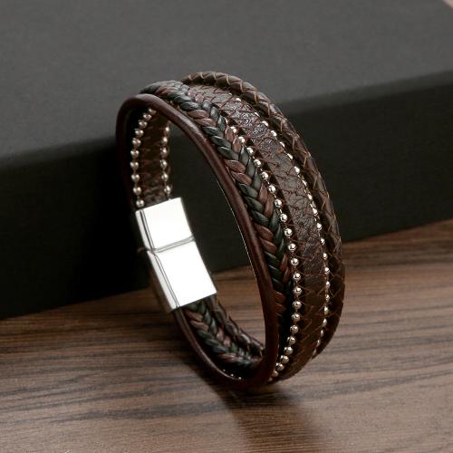 PU Leather Cord Bracelets, with 304 Stainless Steel, polished, fashion jewelry & for man Approx 21 cm [