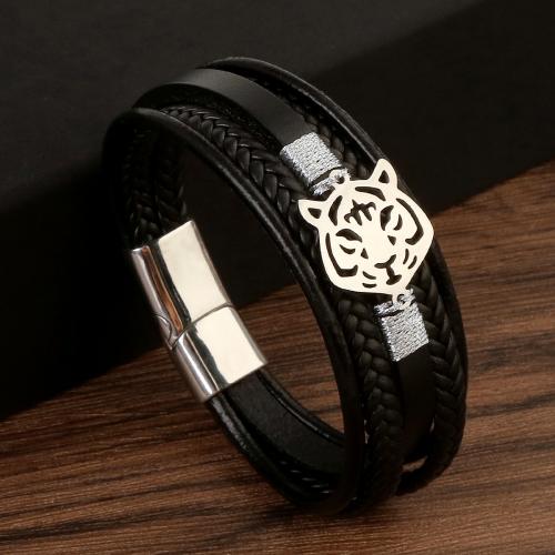 PU Leather Cord Bracelets, with 304 Stainless Steel, plated, fashion jewelry & for man Approx 21.5 cm [