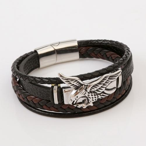 PU Leather Cord Bracelets, with 304 Stainless Steel, fashion jewelry & for man Approx 21.5 cm [