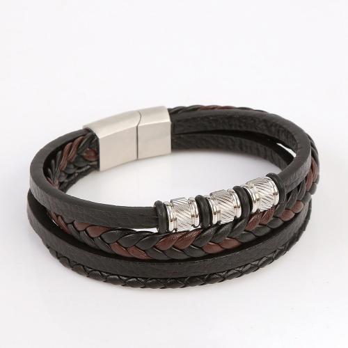 PU Leather Cord Bracelets, with 304 Stainless Steel, handmade, fashion jewelry & for man Approx 21.5 cm [