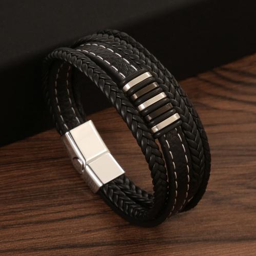 PU Leather Cord Bracelets, with 304 Stainless Steel, plated, fashion jewelry & for man Approx 21 cm [