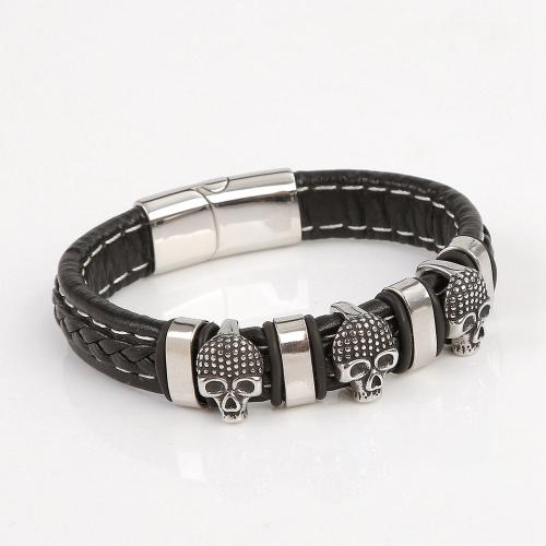 PU Leather Cord Bracelets, with 304 Stainless Steel, polished, fashion jewelry & for man Approx 21.5 cm [