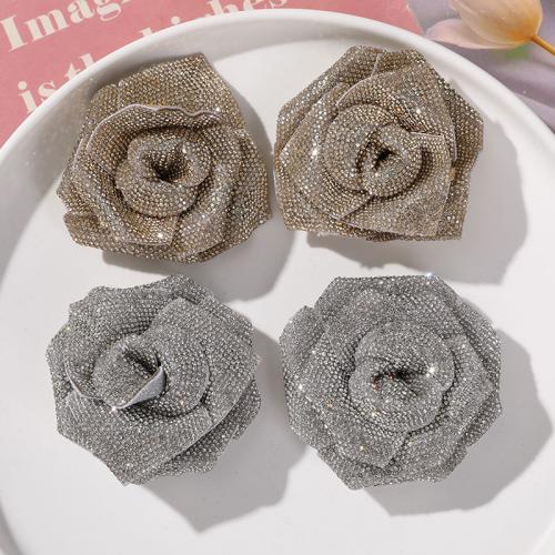 DIY Hair Flowers, Cloth, with rhinestone 72mm [