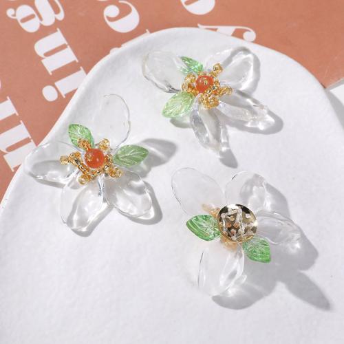 DIY Hair Flowers, Glass, with Seedbead, white [