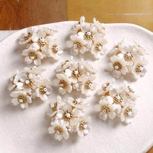 DIY Hair Flowers, Plastic Pearl, with Brass, white, 32mm [